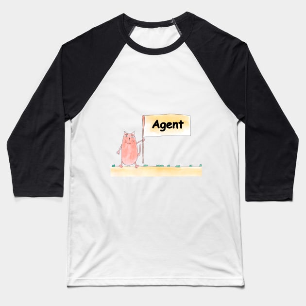 Agent. Profession, work, job. Cat shows a banner with the inscription. Watercolor illustration. A gift for a professional. Baseball T-Shirt by grafinya